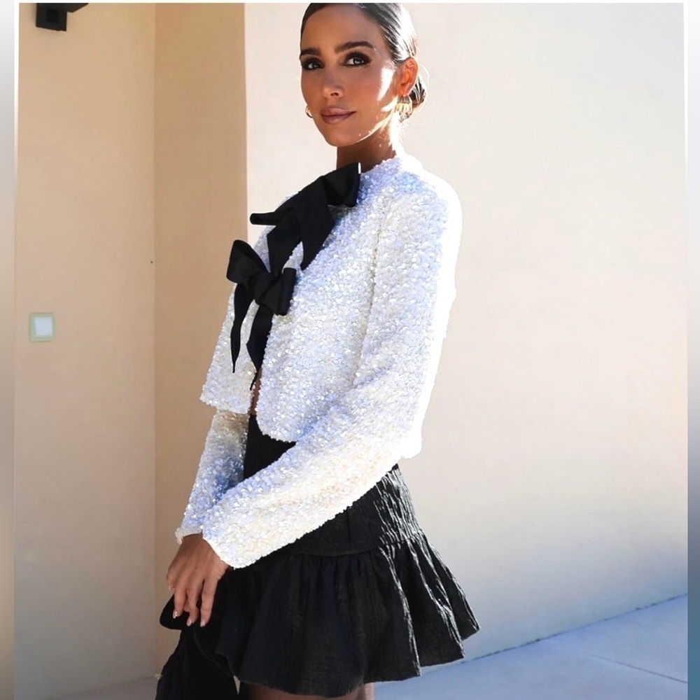 New H&M Sequined Bow-front Jacket - Picture 5 of 11